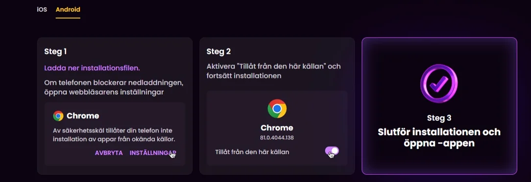 Installera Android-appen stegvis.