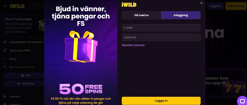 Logga in få free spins.