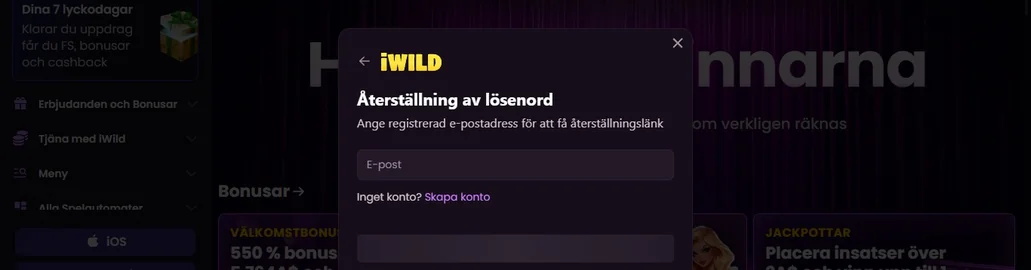 Återställ lösenord via formulär.