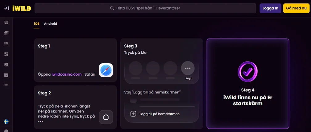 Installera casino på startskärm